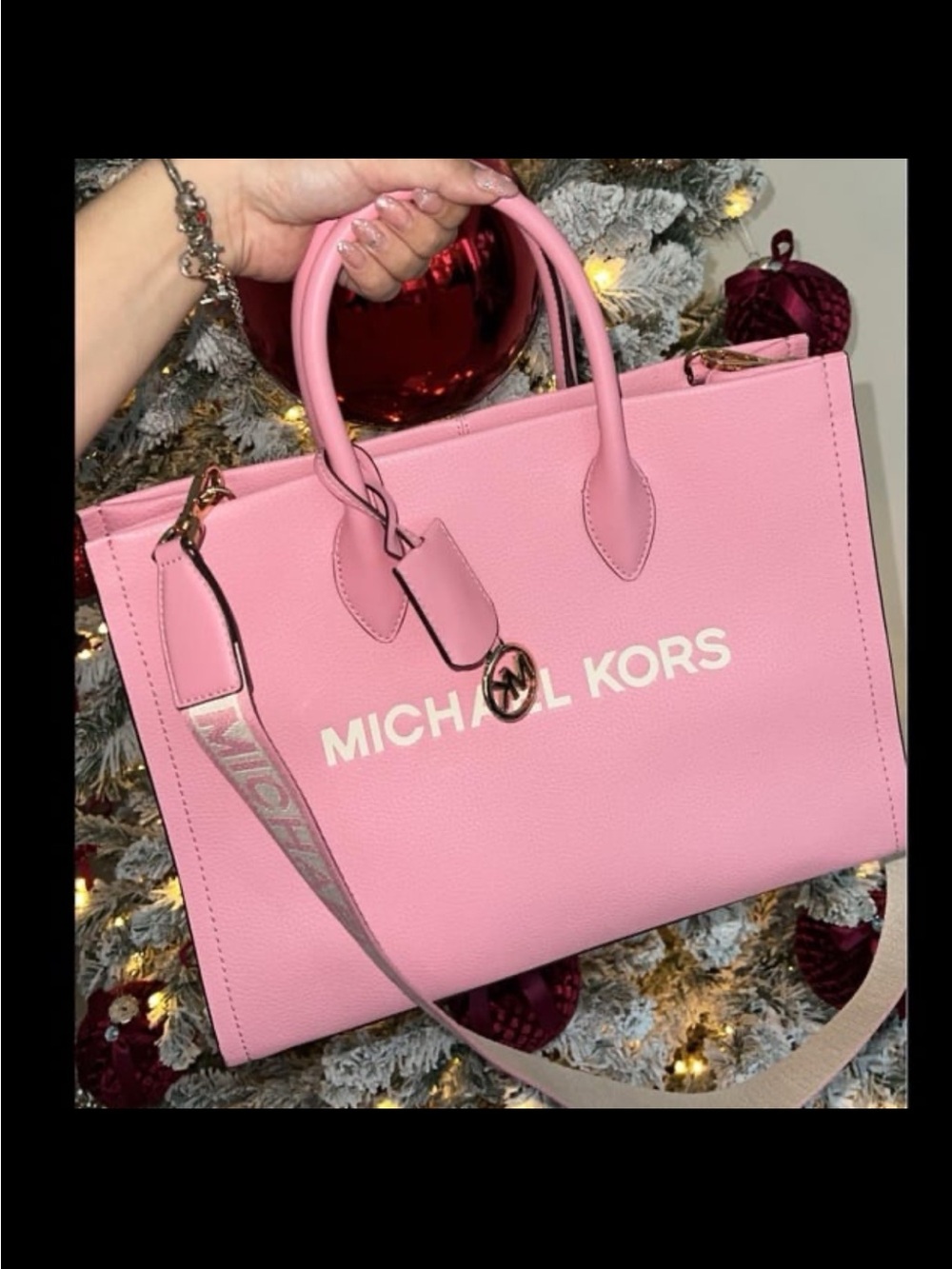 Michael Kors Pink Leather Logo Tote with Gold Accents